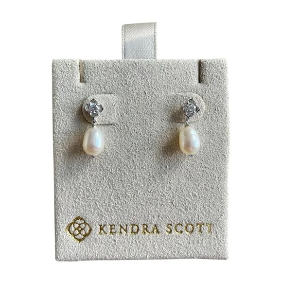 Kendra Scott Lab Grown Diamond Dira 14k White Gold Pearl Drop Earrings NIB - Picture 3 of 7